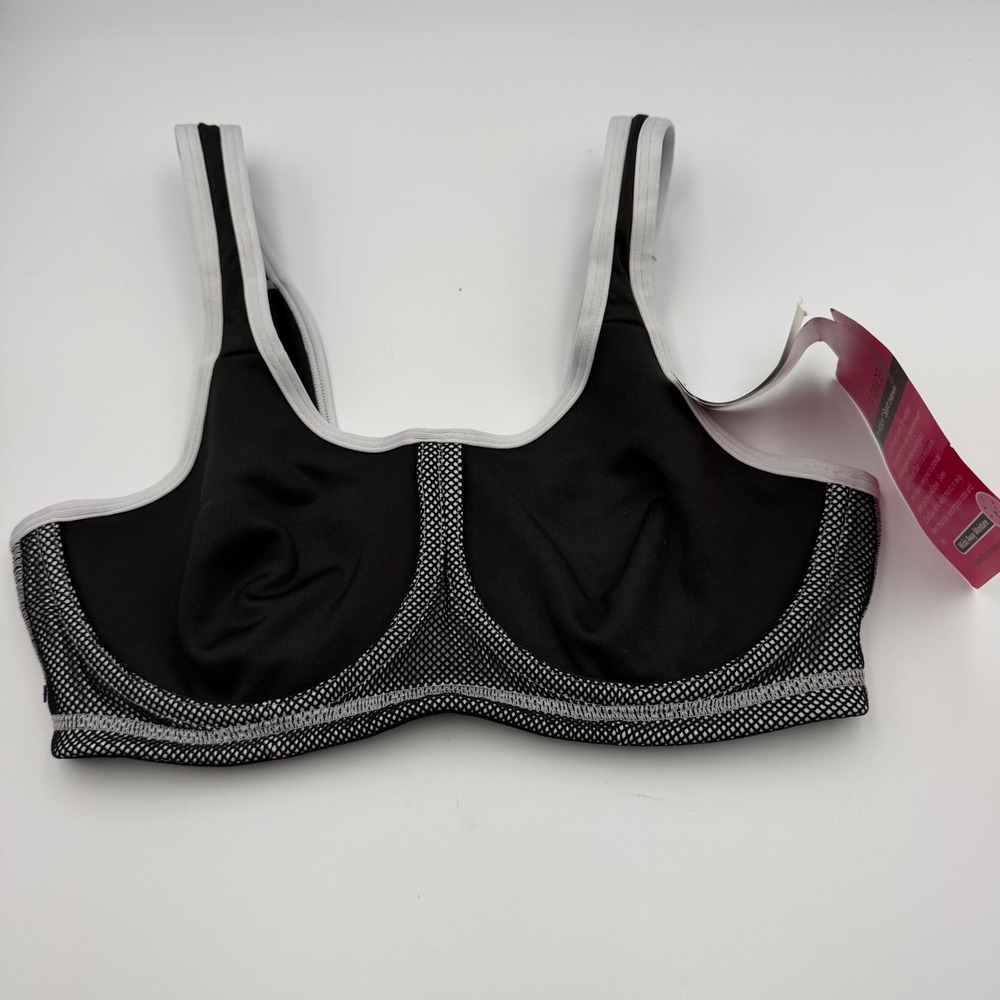 Lily of France In Action Sport Underwire Bra 36C Black Silver 2111210 NWT